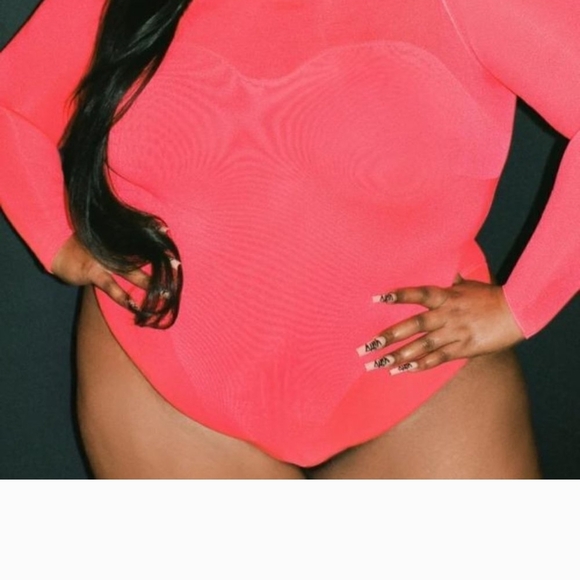YITTY Tops - YITTY Orange and Pink Fitted Bodysuit with Long Sleeves